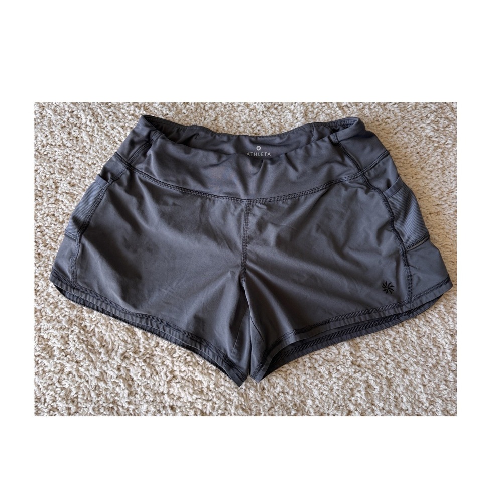 Athleta Running Shorts Women Size S Gray Excellent Back Zip Pocket Mesh Side